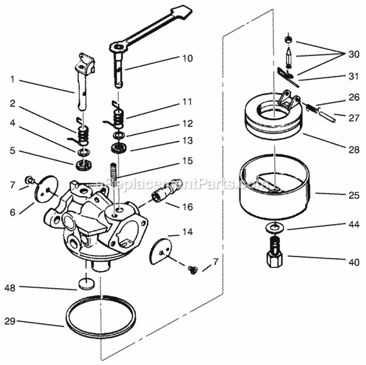 Carburetor Diagram and Parts List for 28222 7900001-7999999 - 1997 Lawn Boy Snow Blower